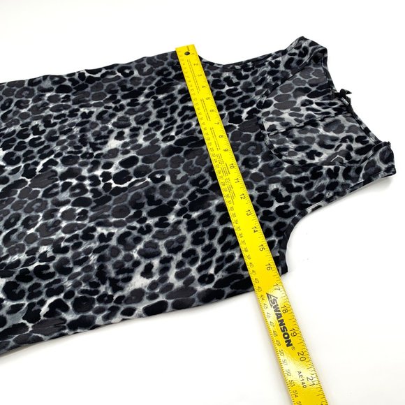 Express Snow Leopard Black Grey Tank Top Split Back XS Sheer Blouse Scoop Neck - Picture 5 of 11